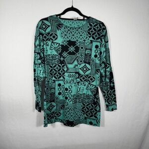 Mondi Vintage Long Sleeve Tunic Teal Blk Geometric Print Made in W Germany Sz 40